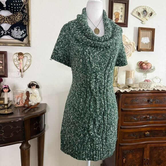 cozy girly grunge green cowl neck micro mini sweater dress / long tunic top - Picture 3 of 5